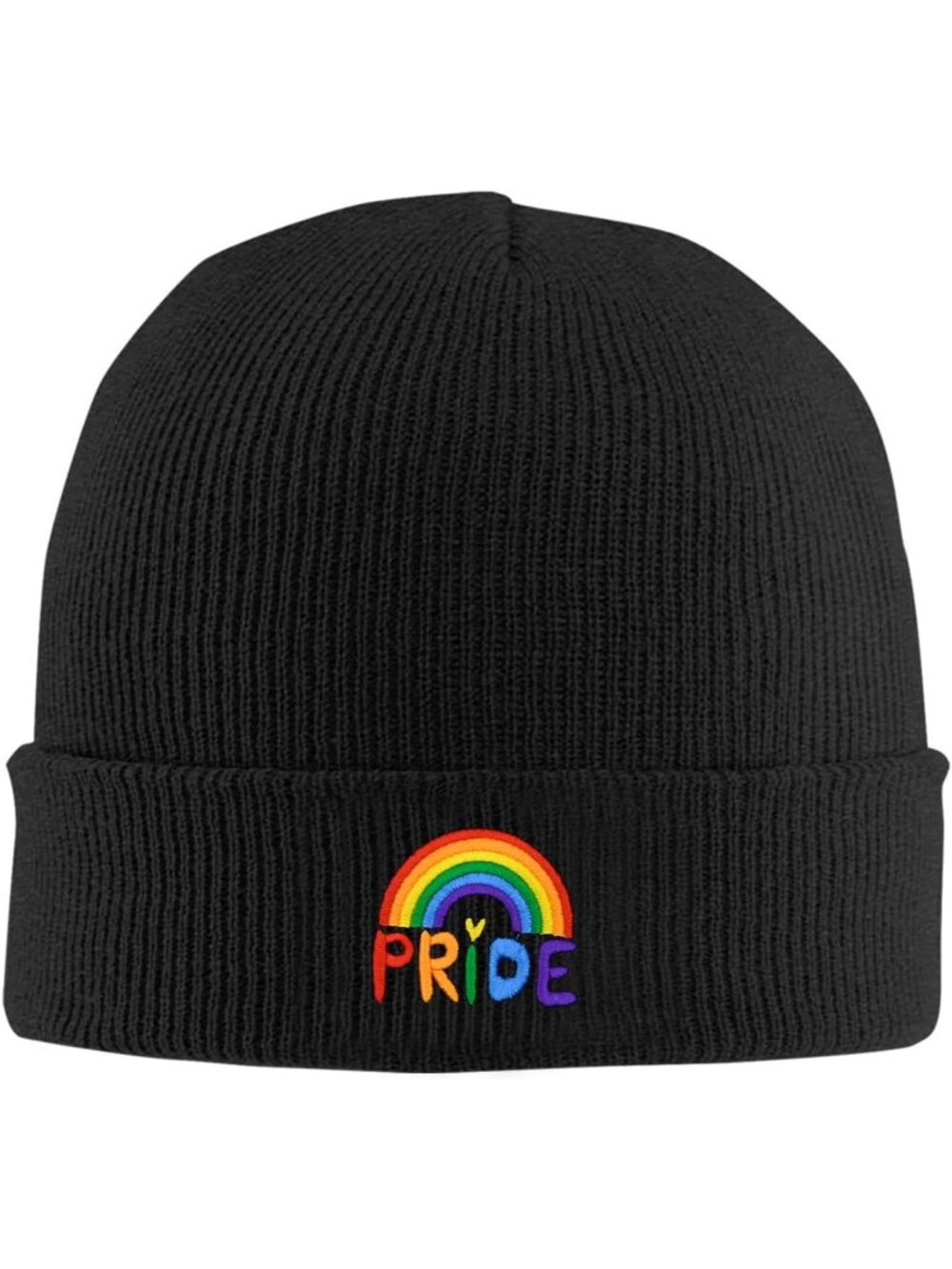 Unisax Black Rainbow Gay Pride Flag Embroidery Beanie Halloween Knit Cuffed Cap